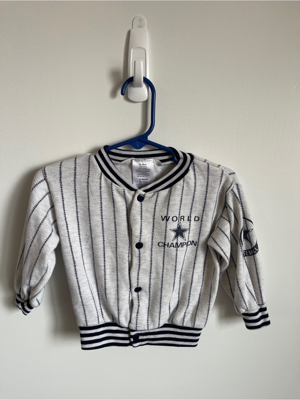 World Champion Navy & White Striped Baseball Jacket 18M